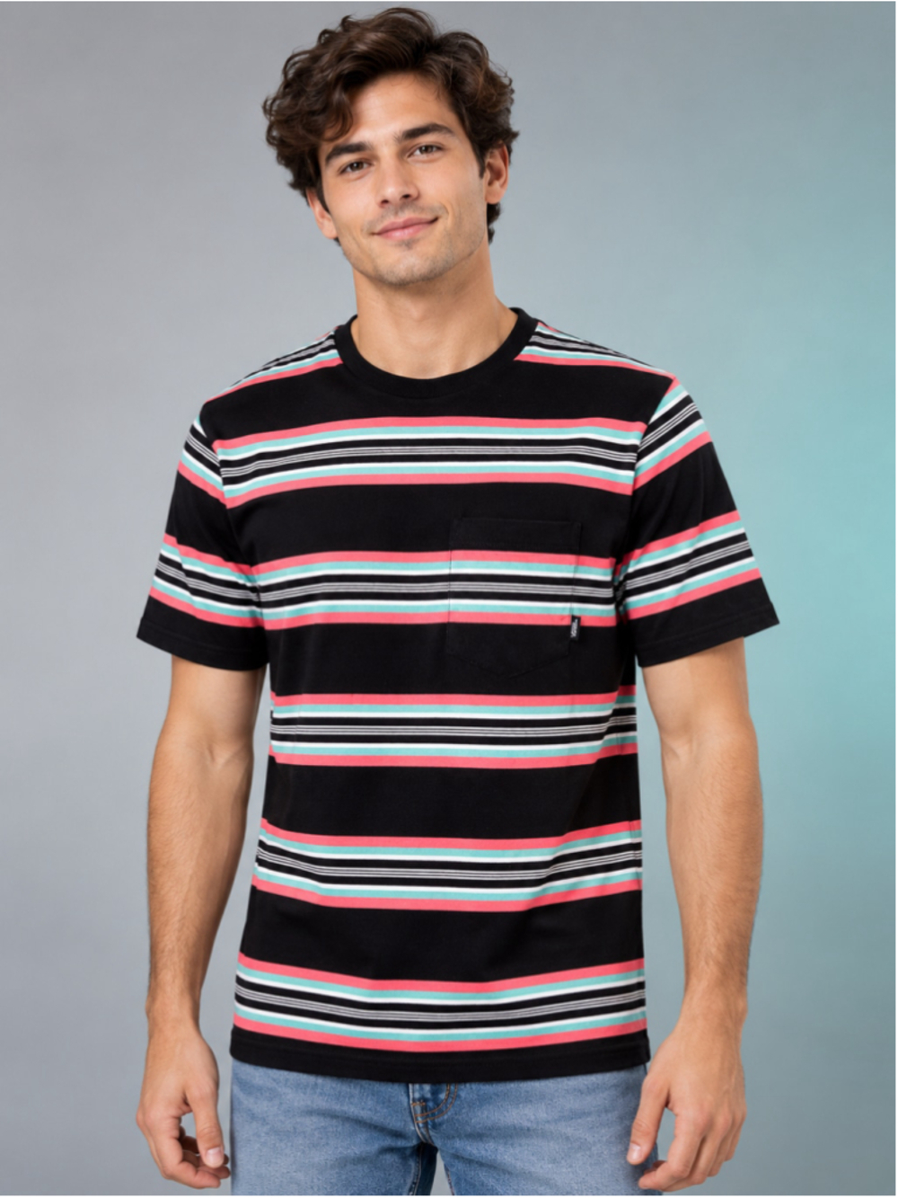 Vans Men’s Striped Pocket Tee – Black – Size M